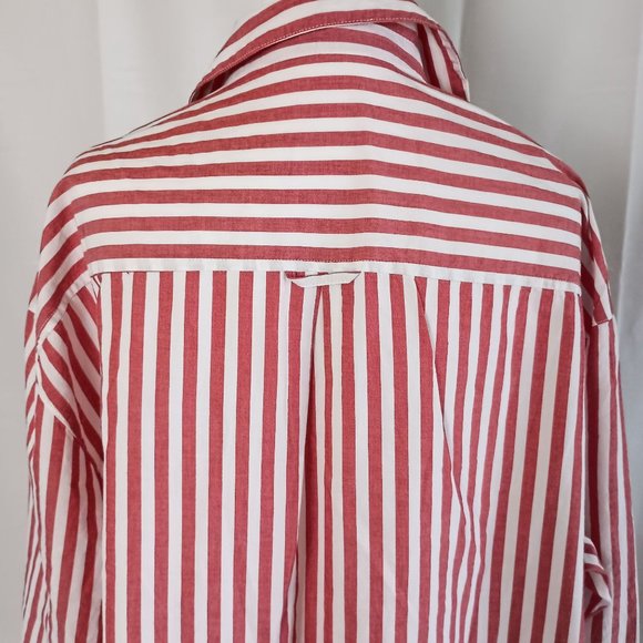 Old Navy the boyfriend shirt red white stripe relaxed fit cotton size L - Picture 5 of 8